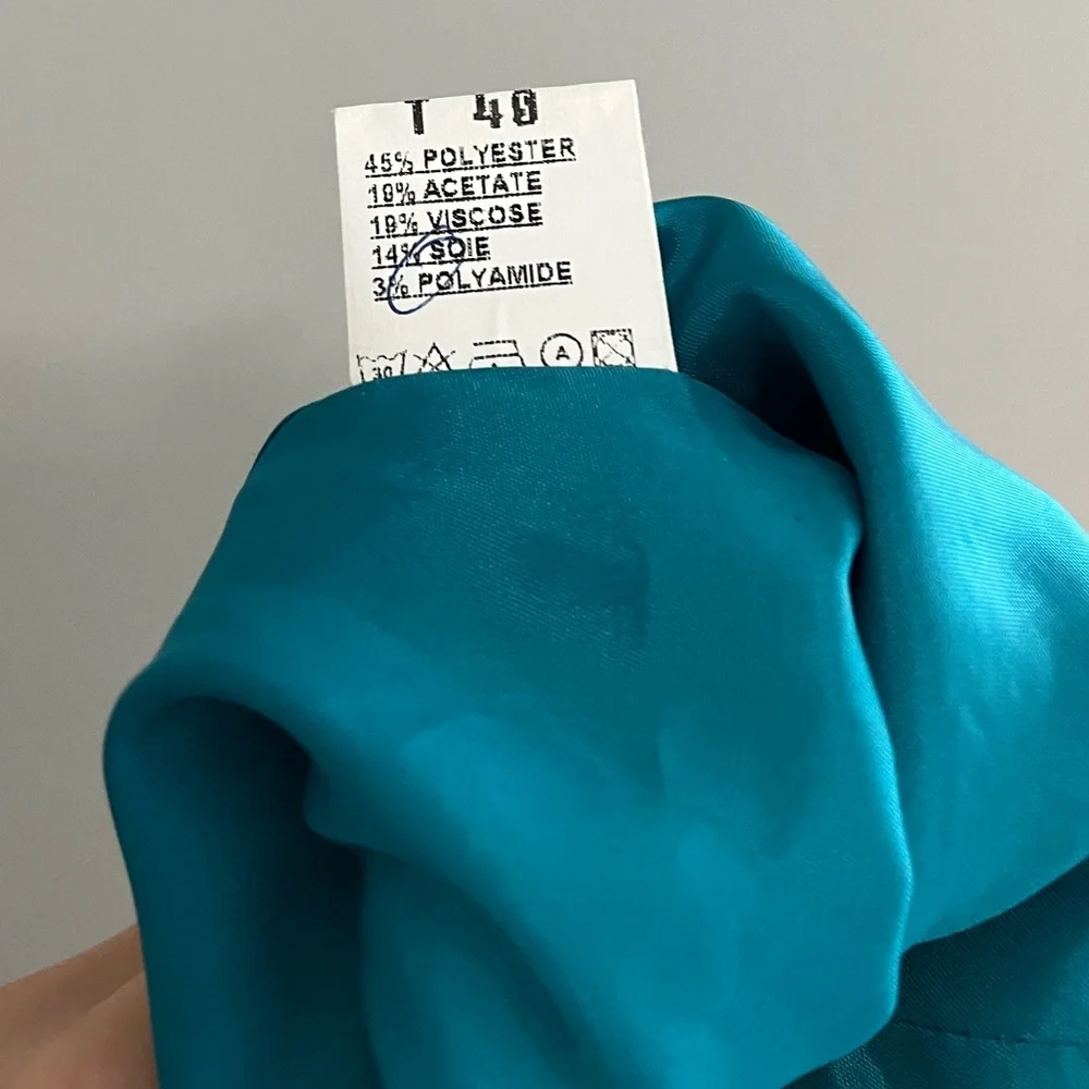 Floral Embroidered Teal Blazer with button closure by Jean Costa made in France - Picture 8 of 10
